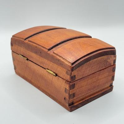 LOT 144K: Vintage Wooden Game Box w/ Paper Cards & Wooden Dice