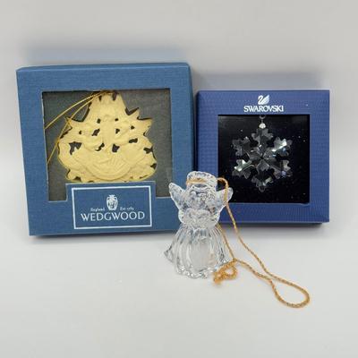 LOT 146K: Christmas Ornaments - Swarovski Crystal Snowflake, Wedgwood "Hark the Herald Angels" & Crystal Angel