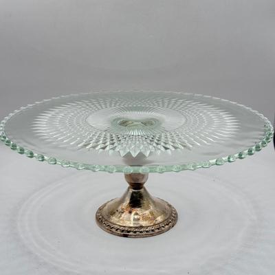 LOT 149K: Duchin Creation Glass Cake Plate w/ Weighted Sterling Silver Base