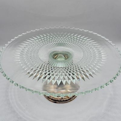 LOT 149K: Duchin Creation Glass Cake Plate w/ Weighted Sterling Silver Base
