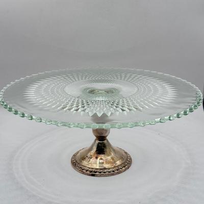 LOT 149K: Duchin Creation Glass Cake Plate w/ Weighted Sterling Silver Base