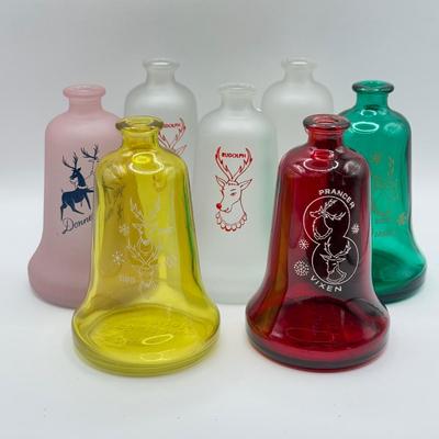 LOT 150K: Vintage 1980s Wheaton Christmas Santa's Reindeer Glass Bell Bottles