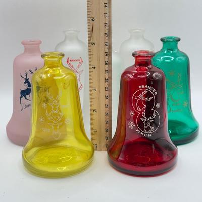 LOT 150K: Vintage 1980s Wheaton Christmas Santa's Reindeer Glass Bell Bottles