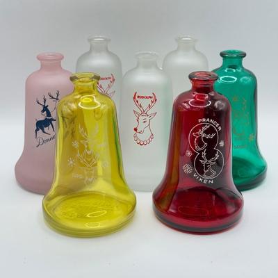 LOT 150K: Vintage 1980s Wheaton Christmas Santa's Reindeer Glass Bell Bottles