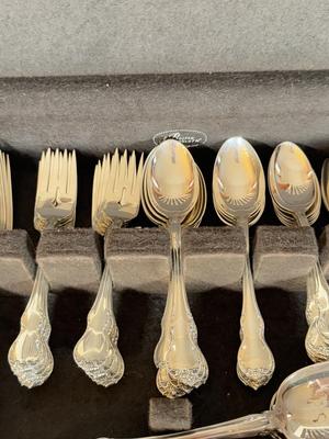 LOT 156L: Towle Sterling Silver French Provincial Flatware Set w/ Tarnish Proof Case (2950g)