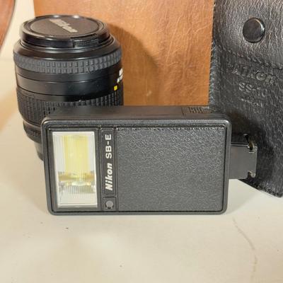 LOT 158B: Nikon EM 35mm Film Camera w/ Flash SB-E, Bag, Lens & Paperwork
