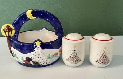 Noritake ‘Twas The Night Before Christmas bowl/Salt/Pepper Shakers