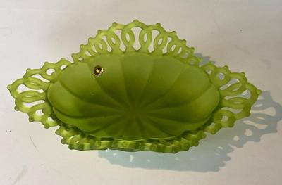 Vintage 1946 Westmoreland Green Frosted Milk Glass