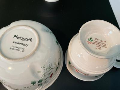 Vintage Elves, Pfaltzgraff bowl, Sango mugs