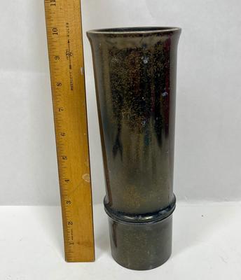 Vintage Japanese Vase Metal Carving Bird And Bamboo