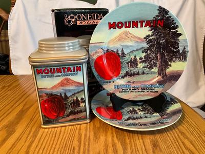 Oneida Mountain Ceramic Canister w/ 2 Plates