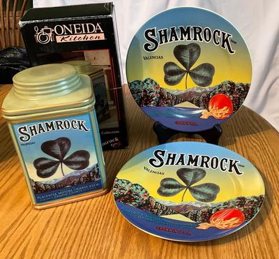 Oneida Shamrock Ceramic Canister and 2 Plates