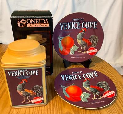 Oneida Venice Cove Ceramic Canister and Plates