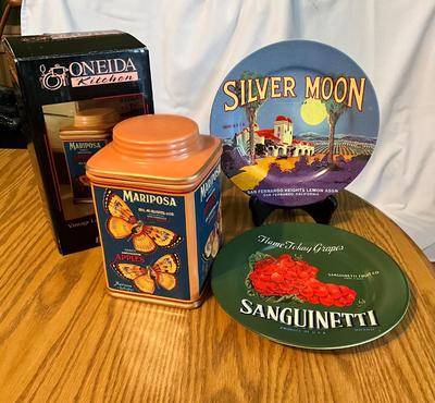 Oneida Mariposa Ceramic Canister w/two plates