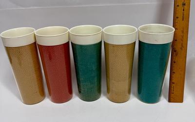 Vintage Raffla Ware Tumblers Burlap Melamine Insulated Cups Plastic Glasses
