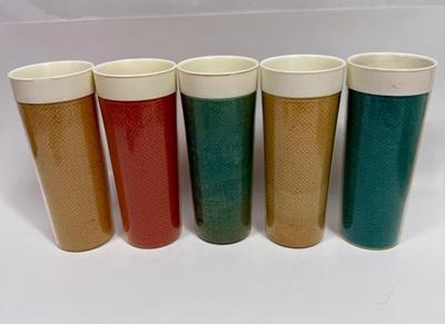 Vintage Raffla Ware Tumblers Burlap Melamine Insulated Cups Plastic Glasses