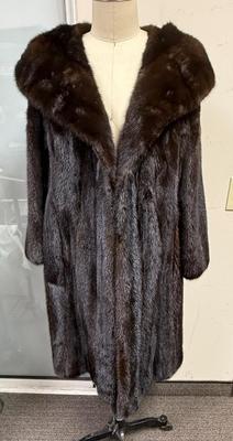 Vintage Brown Mink Fur Coat mid length 1950's Wide Collar