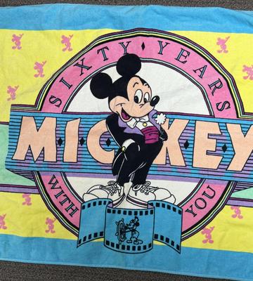 MICKEY MOUSE 60th Birthday Beach Towel in like new condition Walt Disney