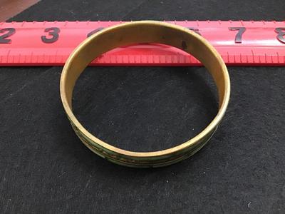 Brass Bangle With Green Inlay