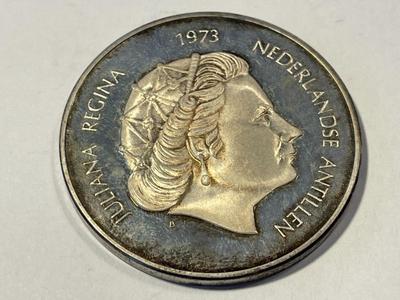 Netherlands Antilles 1973 Proof 25 Gulden Silver Coin KM#14 as Pictured. FREE DOMESTIC SHIPPING.