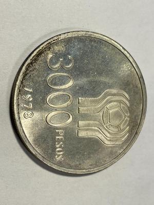 Argentina 1978 Uncirculated Condition 3000 Pesos Silver Coin KM#80 as Pictured. FREE DOMESTIC SHIPPING.
