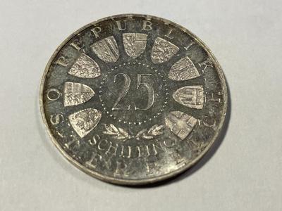 Austria 1955 PROOF Condition 25 Schilling Silver Coin as Pictured. FREE DOMESTIC SHIPPING.