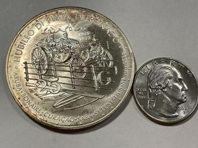 Netherlands Antilles 1973 Choice Uncirculated Condition 25 Gulden Silver Coin KM#14 as Pictured. FREE DOMESTIC SHIPPING.