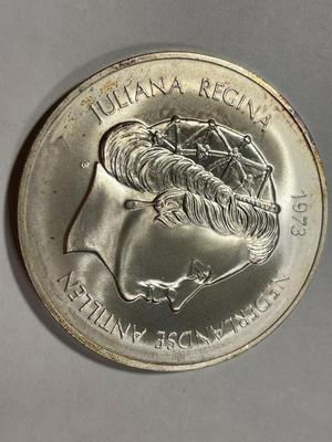 Netherlands Antilles 1973 Choice Uncirculated Condition 25 Gulden Silver Coin KM#14 as Pictured. FREE DOMESTIC SHIPPING.