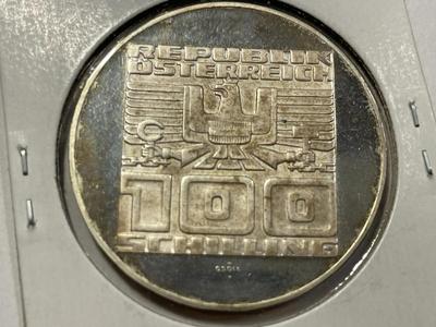 Austria 1975 Proof Condition 100 Schilling Silver Coin KM#2925 as Pictured. FREE DOMESTIC SHIPPING.