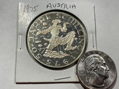 Austria 1975 Proof Condition 100 Schilling Silver Coin KM#2925 as Pictured. FREE DOMESTIC SHIPPING.