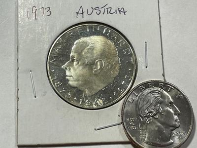 Austria 1973 Proof Condition 25 Schilling Silver Coin KM#2915 as Pictured, FREE DOMESTIC SHIPPING.