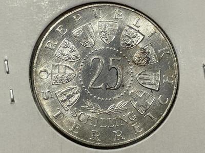 Austria 1961 Uncirculated Condition 25 Schilling Silver Coin KM#2891 as Pictured. FREE DOMESTIC SHIPPING.