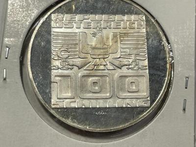 Austria 1975 Proof 100 Schilling Silver Coin KM#2924 as Pictured. FREE DOMESTIC SHIPPING.