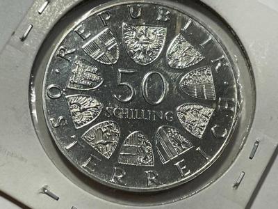 Austria 1974 Proof 50 Schilling Silver Coin KM#2921 as Pictured. FREE DOMESTIC SHIPPING.
