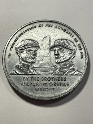 Vintage Wright Brothers Commemorative Aviation Medal 51mm Pewter Wilbur & Orville Dated 1973 as Pictured.