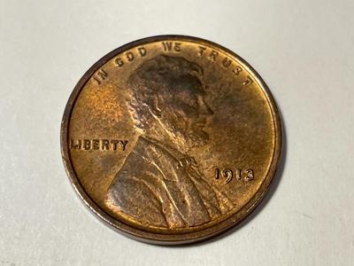 1913-P UNCIRCULATED BROWN/R&B CONDITION LINCOLN PREOWNED FROM AN ESTATE AS PICTURED. COIN #3. FREE SHIPPING.