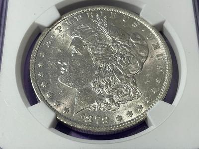 NGC CERTIFIED 1879-O MS60 WHITE MORGAN SILVER DOLLAR AS PICTURED. FREE SHIPPING.