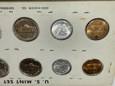 10-Coin U.S. 1961- P & D Silver Mint Set Coins in an Old Mid-Century Holder as Pictured.