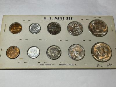 10-Coin U.S. 1961- P & D Silver Mint Set Coins in an Old Mid-Century Holder as Pictured.