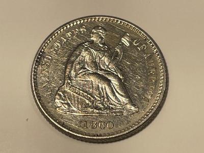 1860 AU/UNCIRCULATED CONDITION CLEANED/POLISHED LIBERTY SEATED HALF DIME AS PICTURED. FREE DOMESTIC SHIPPING.