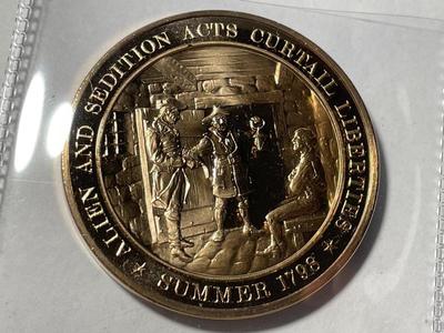 1798 ALIEN AND SEDITION ACTS CURTAIL LIBERTIES FRANKLIN MINT PROOF BRONZE MEDAL (MEDAL #16). FREE DOMESTIC SHIPPING.