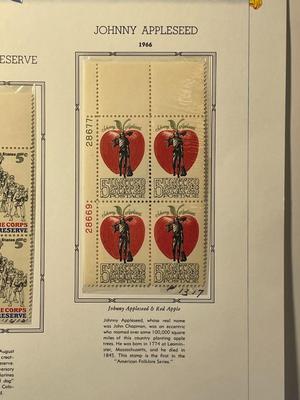 Marine Corps Reserves & Johnny Appleseed 1966 Mint Condition US Stamp Plate Blocks Page as Pictured. Only One $5 Shipping Charge for...