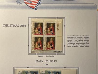 Christmas & Mary Cassatt 1966 Mint Condition US Stamp Plate Blocks Page as Pictured. Only One $5 Shipping Charge for 1 or 100 Pages Won.