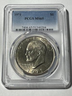 PCGS CERTIFIED 1971-P MS65 EISENHOWER DOLLAR AS PICTURED. FREE DOMESTIC SHIPPING.