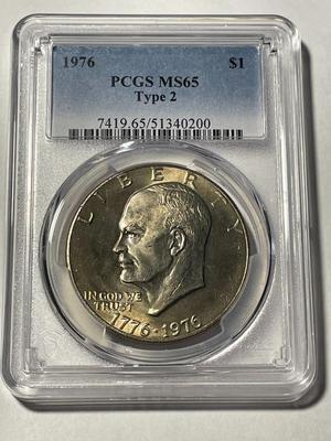 PCGS CERTIFIED 1976-P TYPE-2 MS65 BICENTENNIAL EISENHOWER DOLLAR AS PICTURED. FREE DOMESTIC SHIPPING.