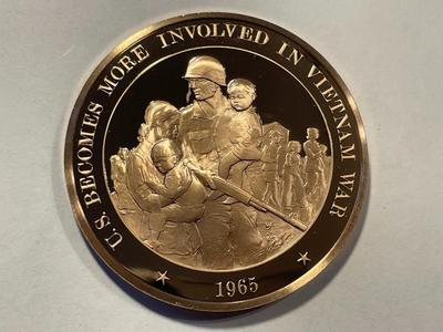 1965 U.S. BECOMES MORE INVOLVED IN VIETNAM WAR FRANKLIN MINT PROOF BRONZE MEDAL (MEDAL #107). FREE DOMESTIC SHIPPING.
