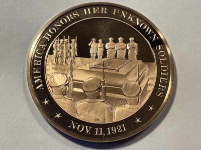 1921 AMERICA HONORS HER UNKNOWN SOLDIERS FRANKLIN MINT PROOF BRONZE MEDAL (MEDAL #105). FREE DOMESTIC SHIPPING.