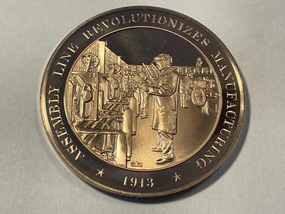 1913 ASSEMBLY LINE REVOLUTIONIZES MANUFACTURING FRANKLIN MINT PROOF BRONZE MEDAL (MEDAL #217). FREE DOMESTIC SHIPPING