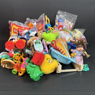 LOT 9: Vintage Happy Meal Toys Including Cabbage Patch Dolls, Ferby Elephant, Hot Wheels Toy Car (Both Still in Bag), Key Chains and Much...