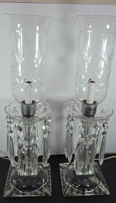 LOT 127: Crystal Hurricane Mantle Lamps